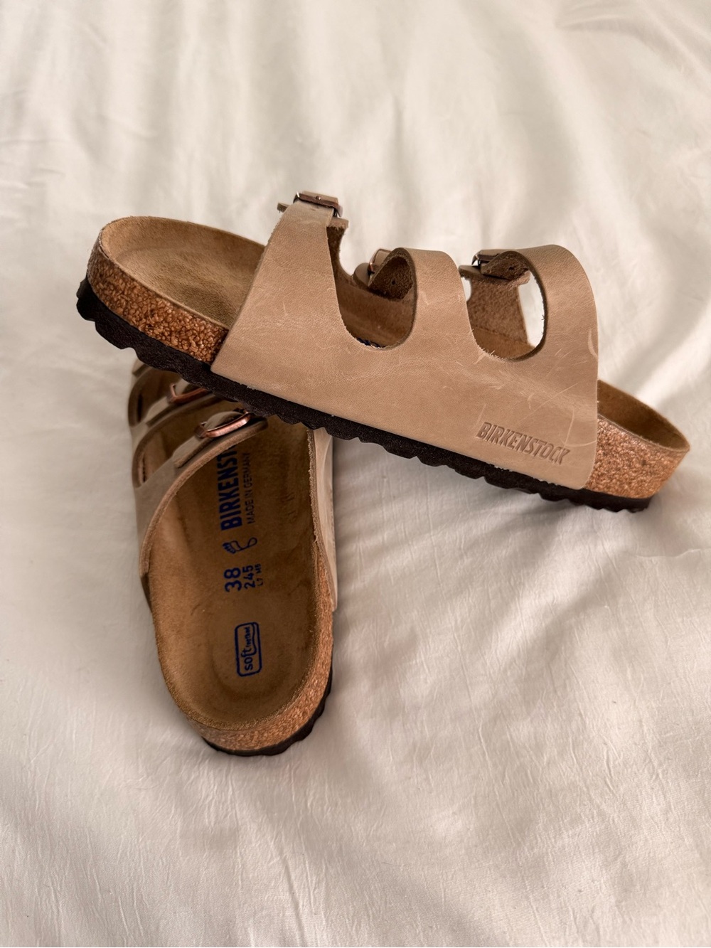 Never Worn - Birkenstock Florida Soft Footbed Triple-Strap Sandals - Taupe - Picture 4 of 6